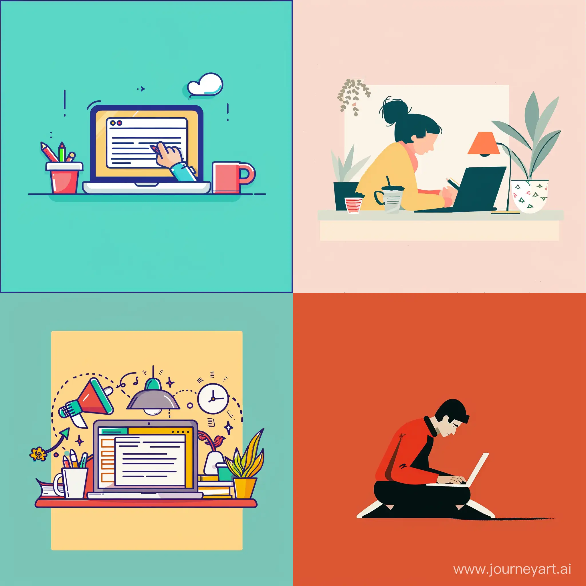 illustration a minimal graphic image "writing weblog content about Online Business Ideas You Should Start If You Hate Interacting with People" with plain color background
