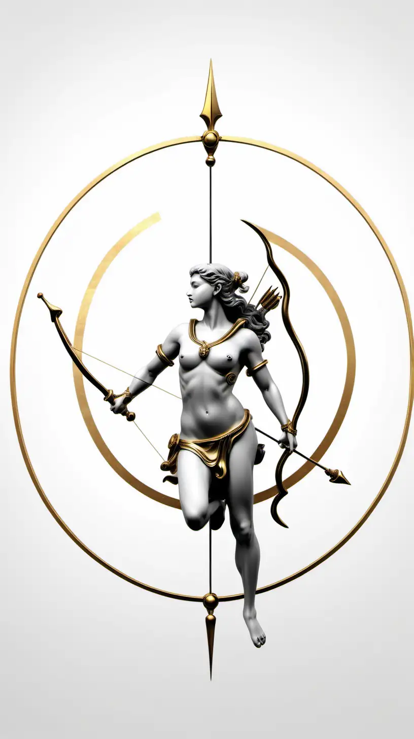 Realistic Sagittarius Zodiac Art on White Background with Black White and Gold Elements