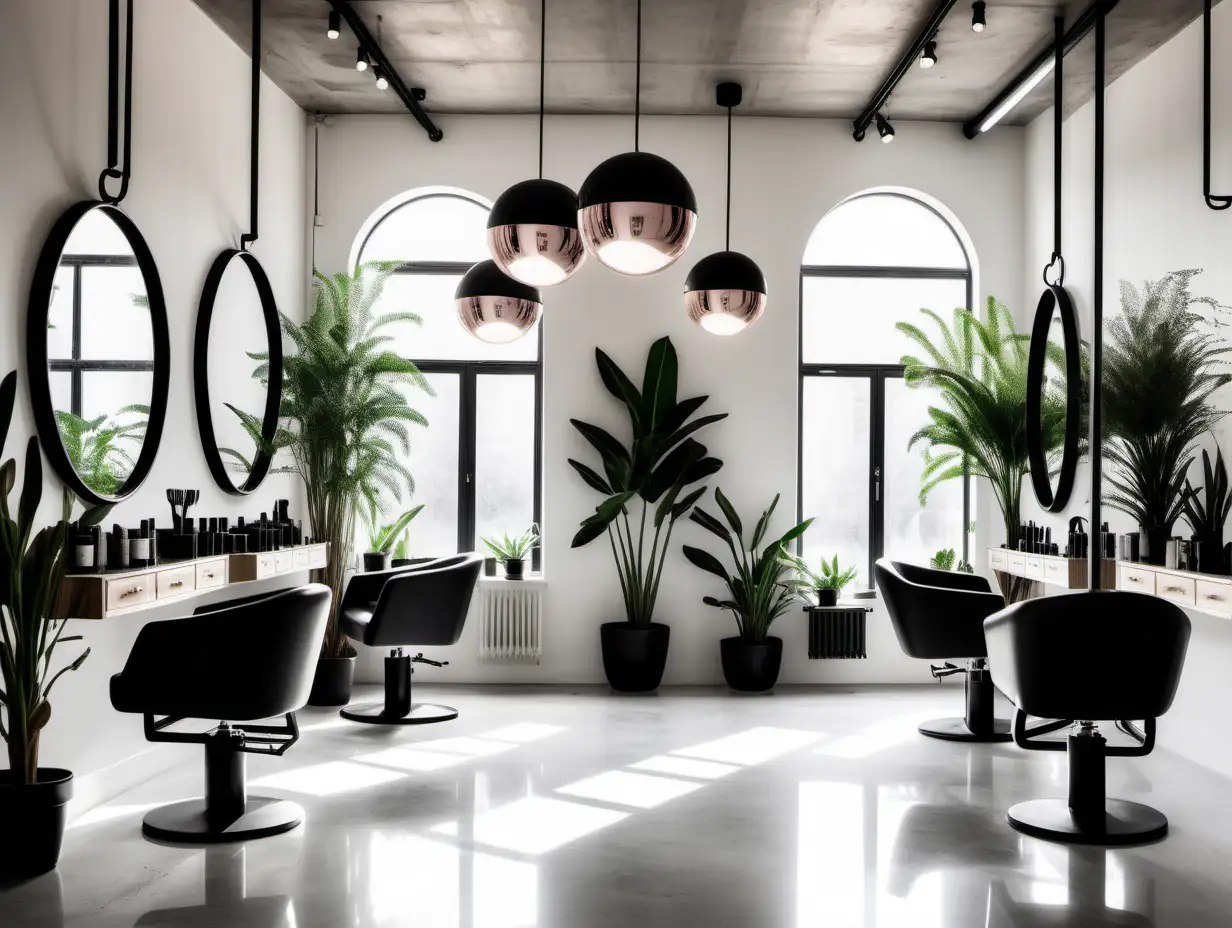 Modern Hair Salon with Bright Exposed Concrete and Romantic Atmosphere