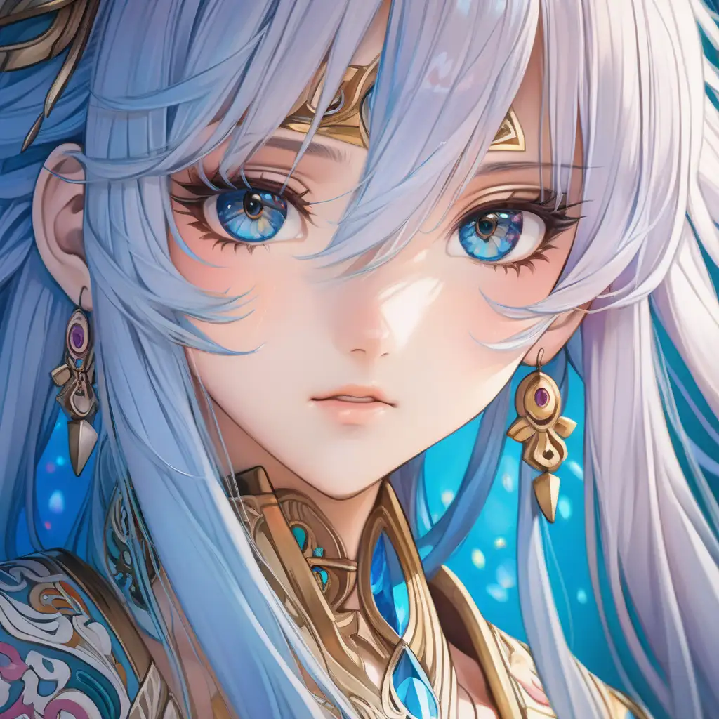 Serene Anime Portrait with Detailed Eyes and Lustrous Skin