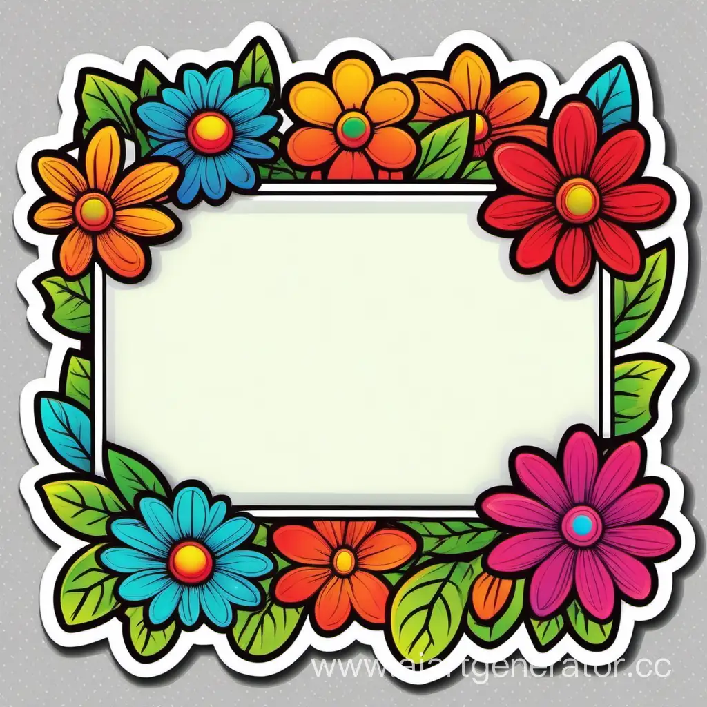Colorful-Flowers-Border-on-Fancy-White-Rectangle-Sticker