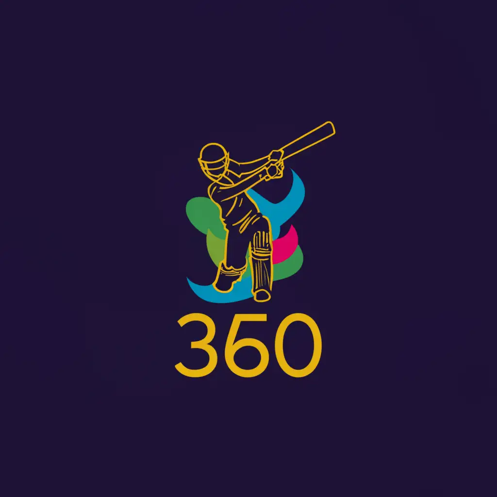 a logo design,with the text "360", main symbol:cricket batsman hitting six,complex,clear background