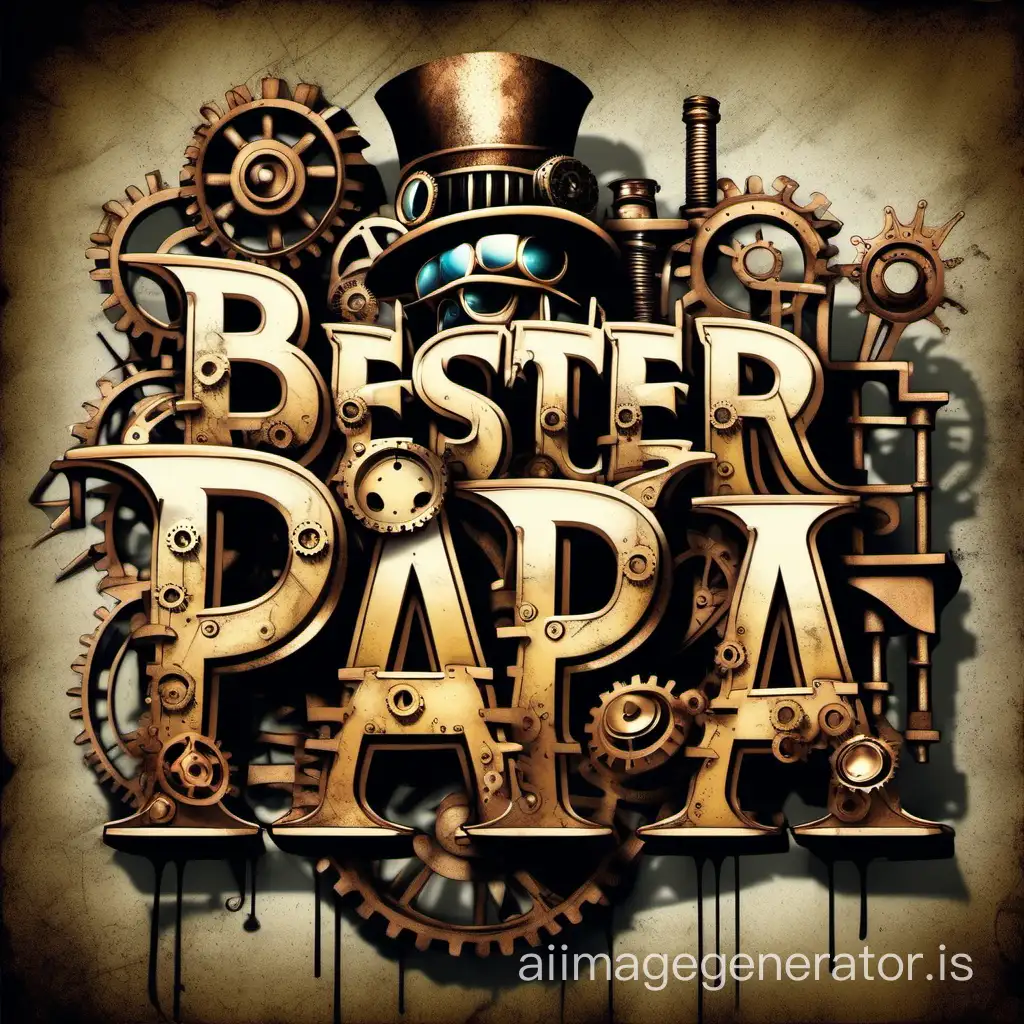 the slogan "bester papa" in steampunk graffitti style letters, no other words or letters
