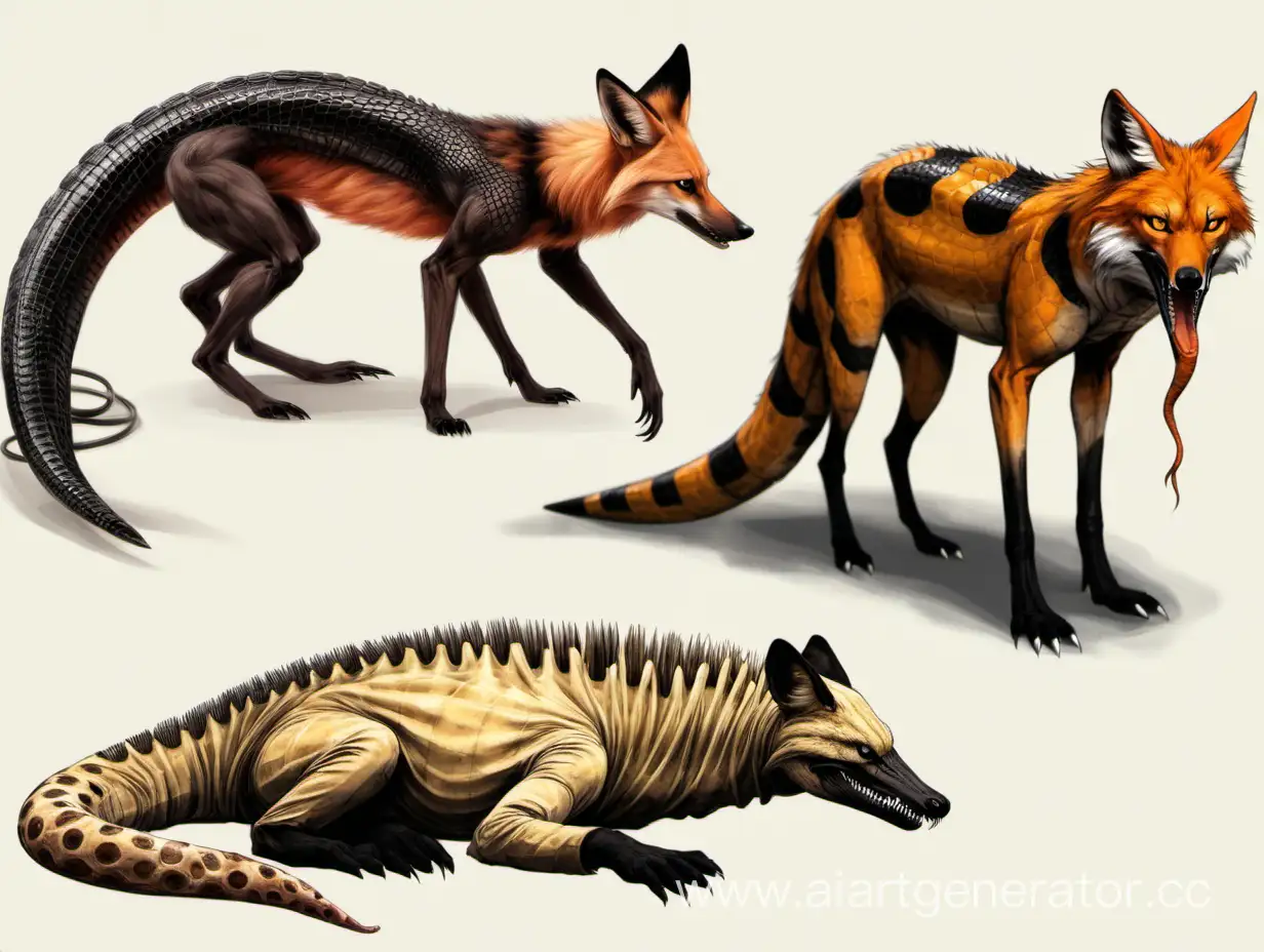 Fusion of maned wolf snake and crocodile