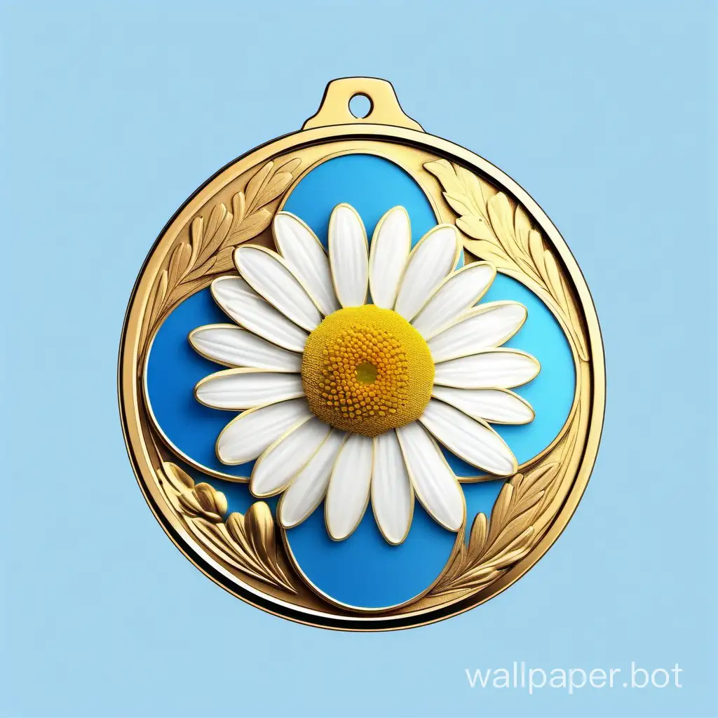 Golden-Medal-with-Chamomile-Petals-on-White-Background
