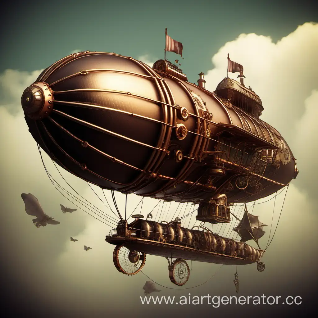 Steampunk-Dirigible-Flying-Over-Industrial-Cityscape