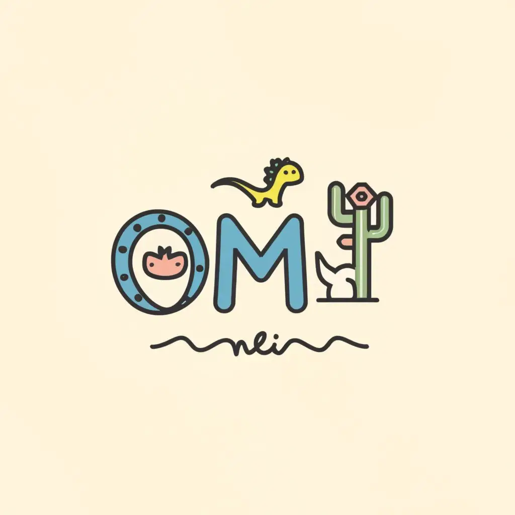 a logo design,with the text "Omi", main symbol:Dino / cactus / doodle,Minimalistic,clear background