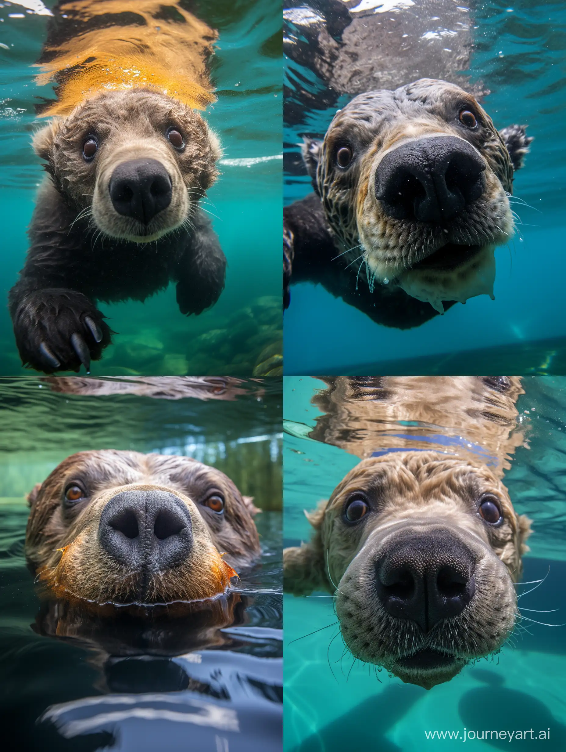 морская выдра, professional photo, 15mm,f/2.8,1/500s, iso2000, bottom-up view, лежит на спине, full face, высокая детализация, крупный план