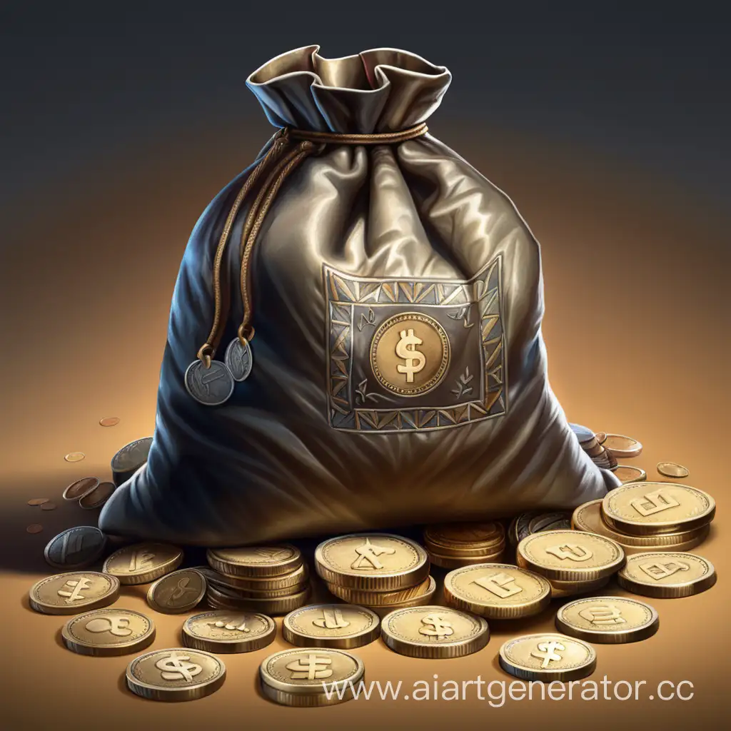 Concept art depicting a bag of coins
