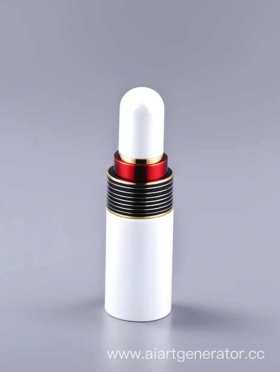 Elegant-Zamac-Perfume-Decorative-Ornamental-Long-Cap-in-Pearl-White-and-Black-with-Matt-Red-White-and-Gold-Lines-Metallizing-Finish