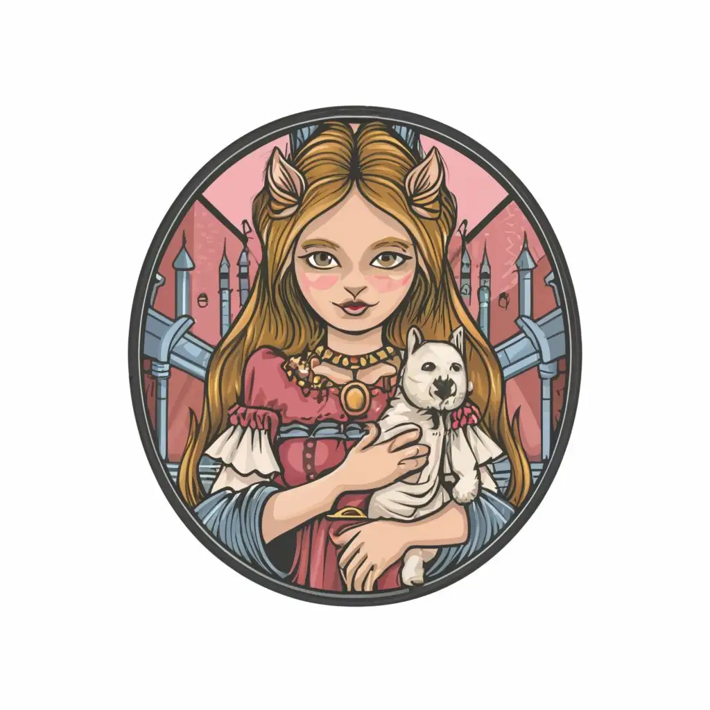 LOGO-Design-For-Mysterious-Crisp-Beautiful-Gothic-Girl-with-Dog-and-Cat-in-Detailed-Vector-Art