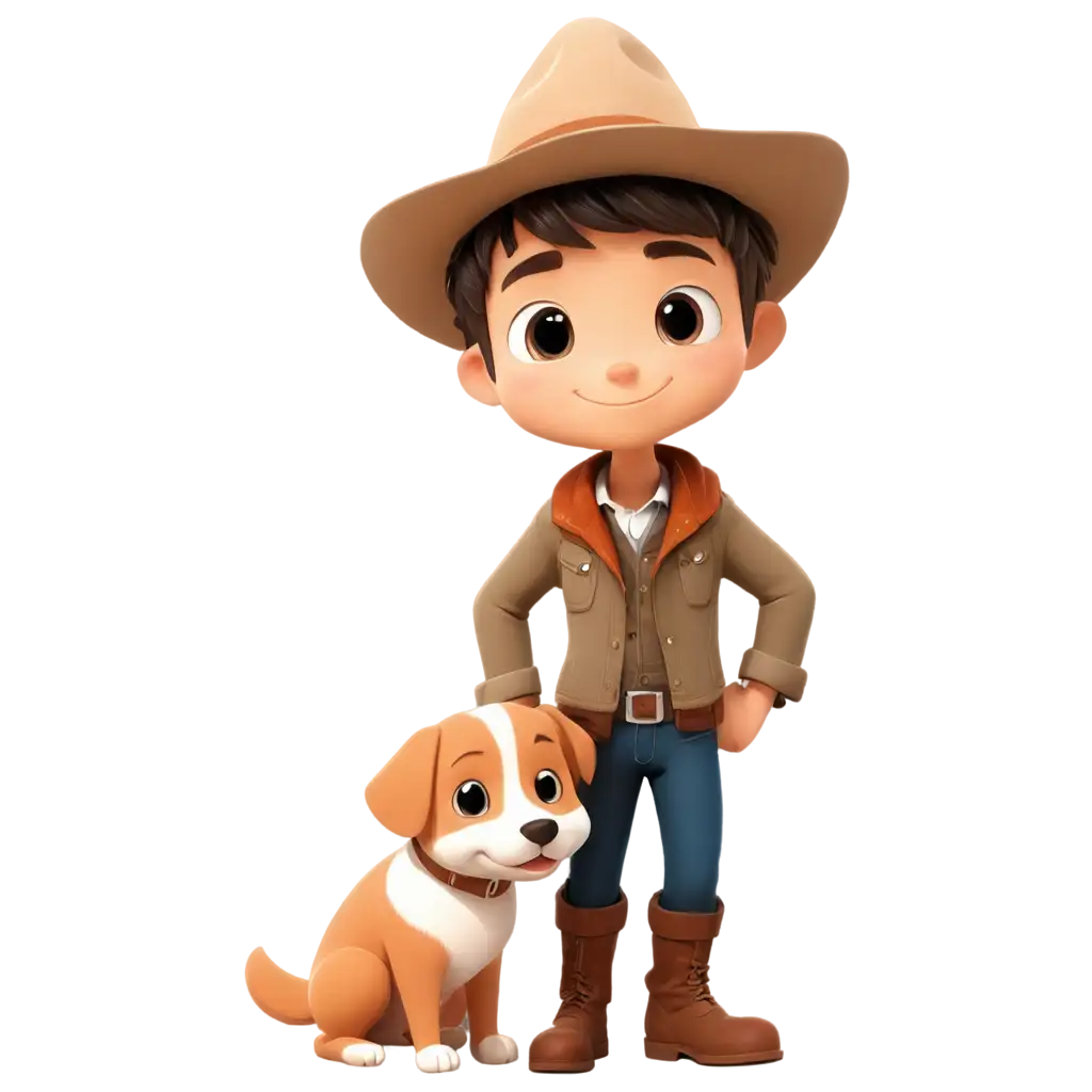 A cartoon face boy wearing western clothes with pet
