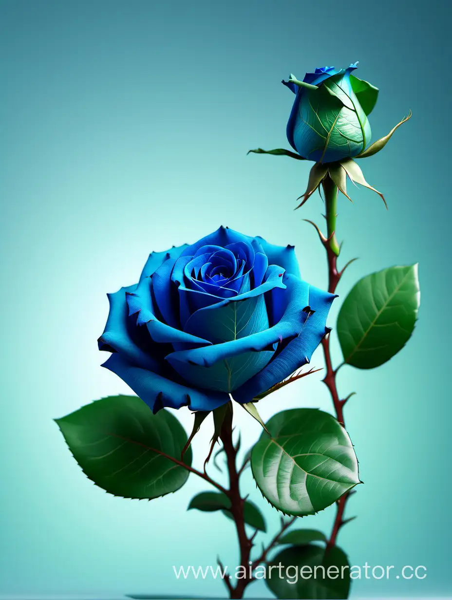 Vibrant-Blue-Rose-with-Fresh-Lush-Green-Leaves-on-Pure-Light-Background