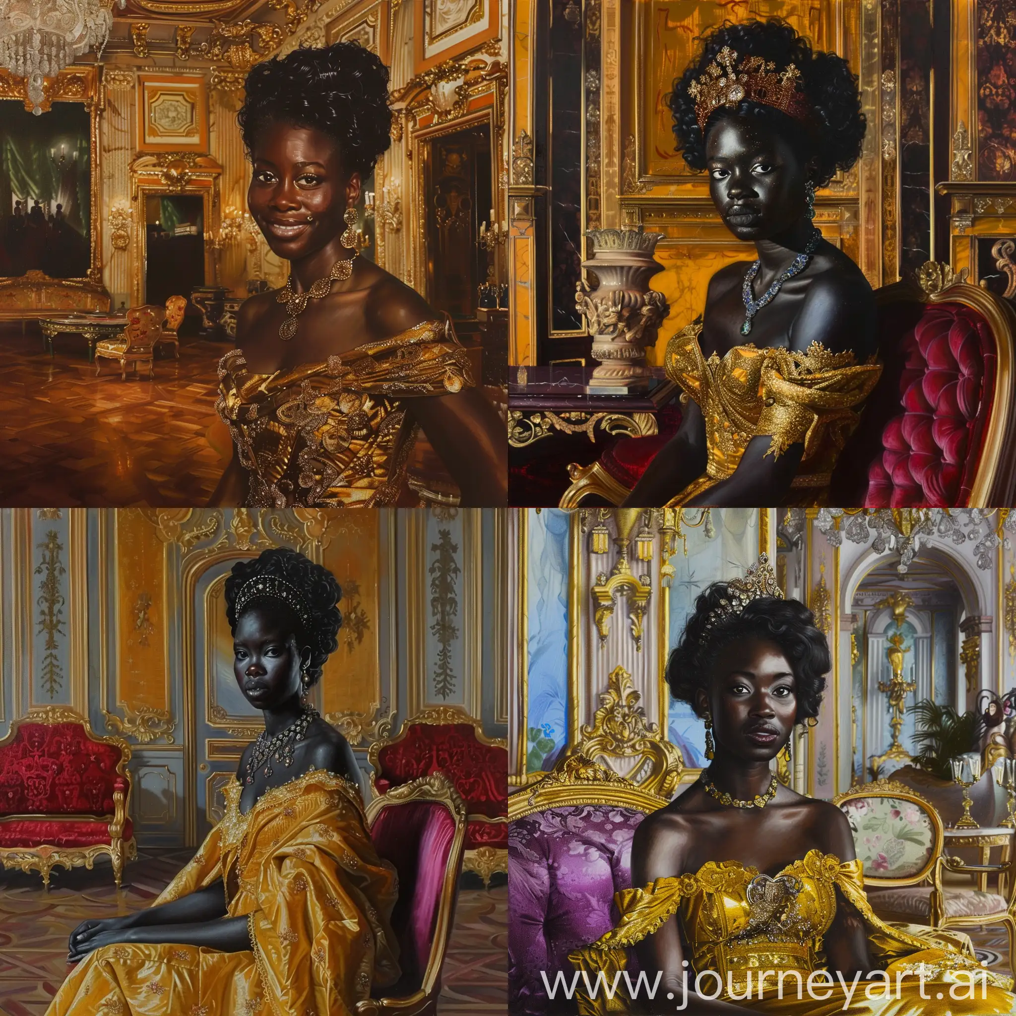 oil painting of a black African duchess in a royal room
