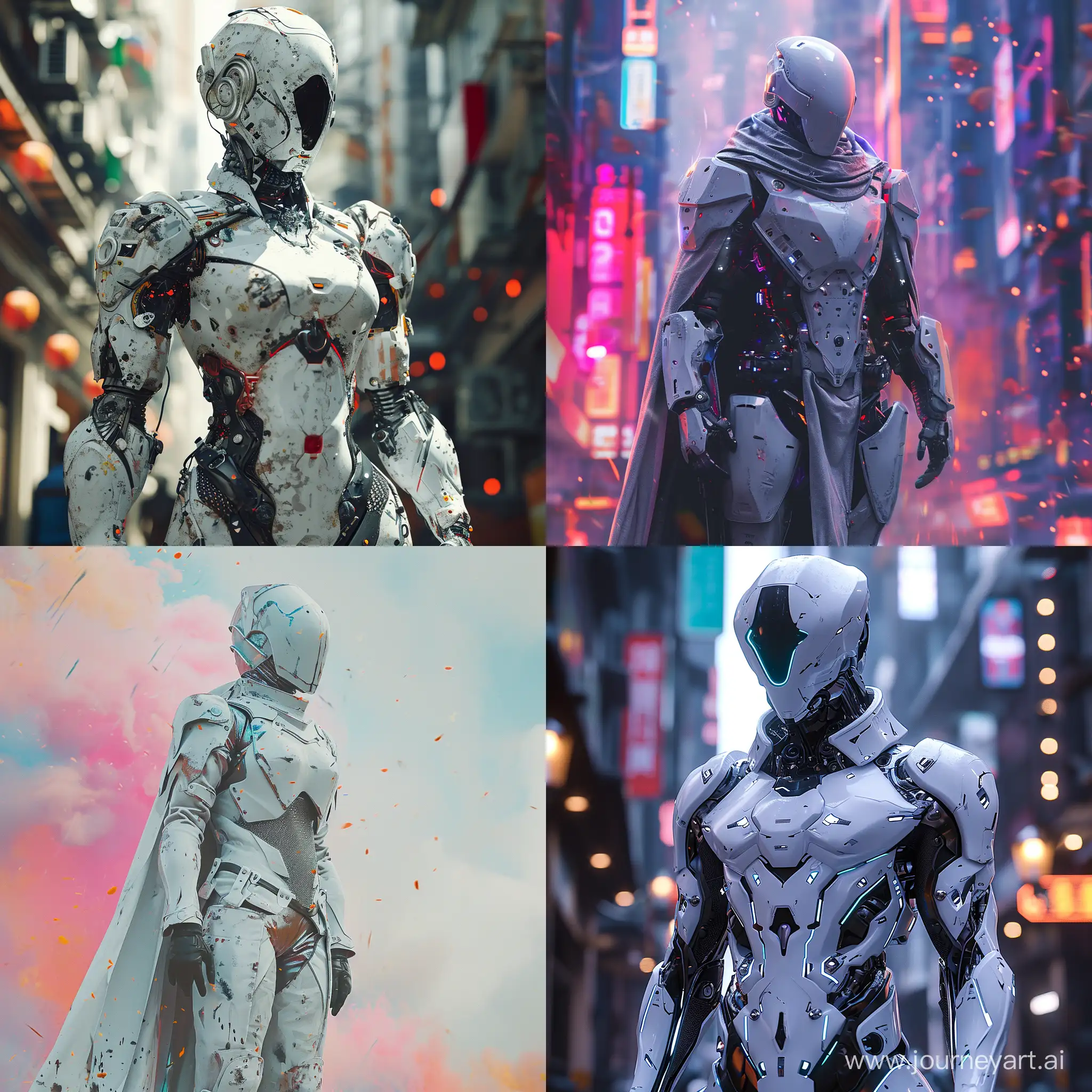 8K, V-Ray, realism, Full length portrait, a cybernetic white knight stands tall in unusual armor. in cyberpunk style, ::1.1. on the background explosion of colors