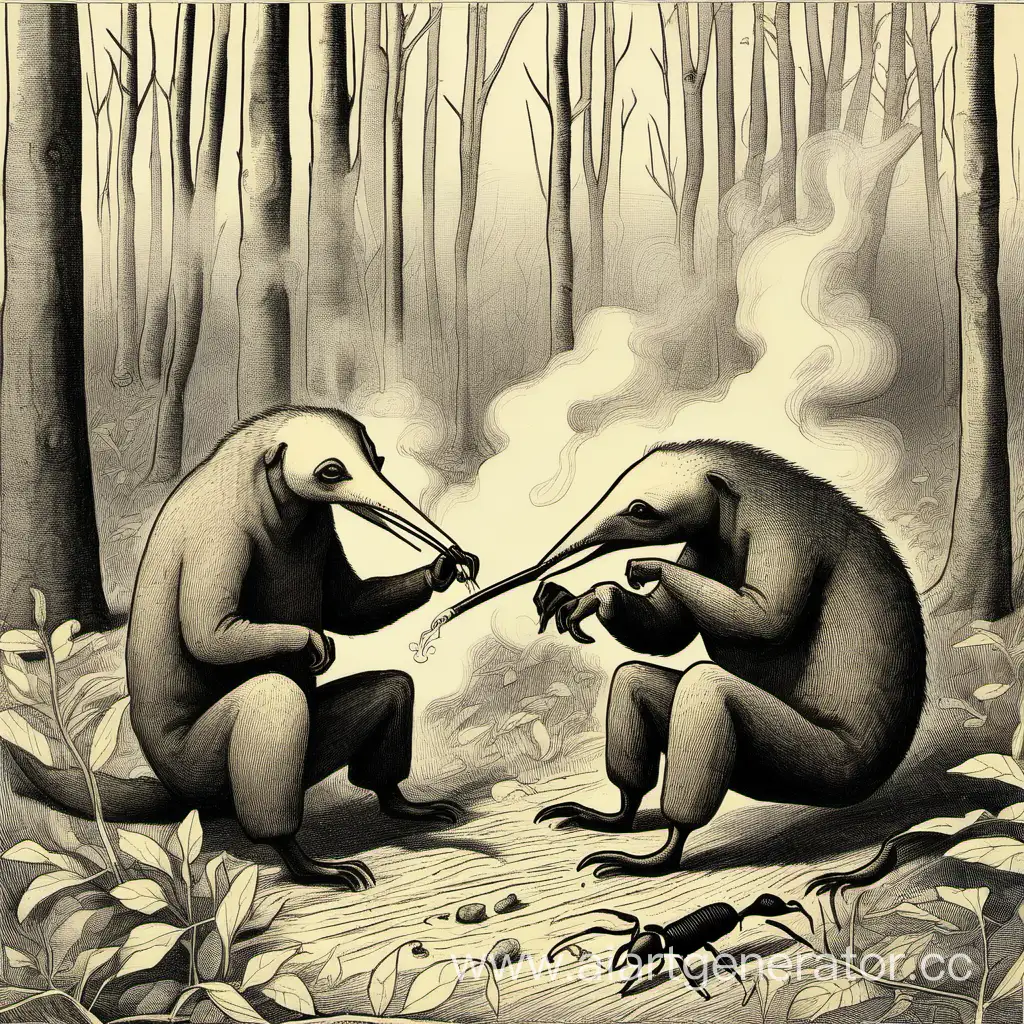 Whimsical-Encounter-Anteater-and-Ant-Share-a-Smoke-in-Khrushchyovka-Woods