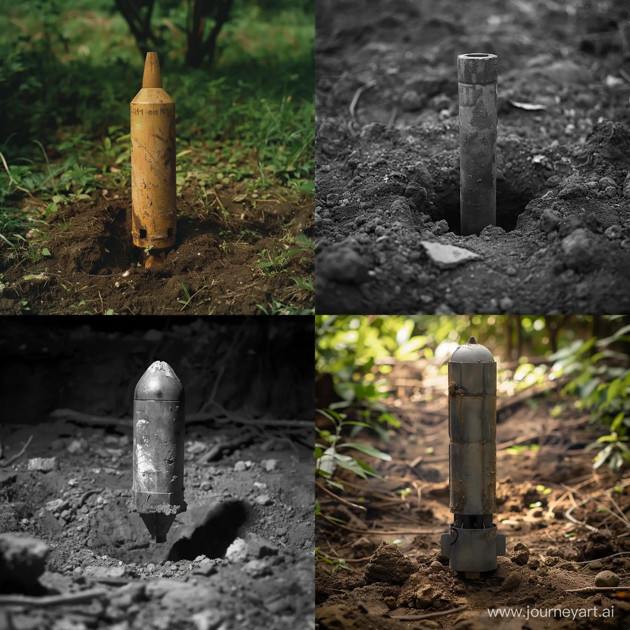 Unexploded-Little-Boy-Bomb-Stuck-in-Ground-with-Square-Tail
