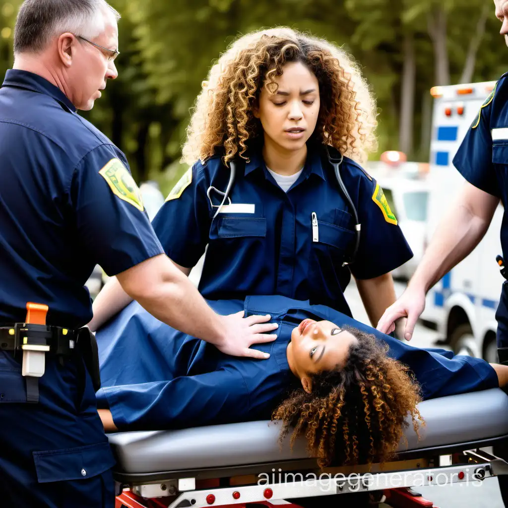 MixedRace Woman in Navy Blue Shirt Transported by Paramedics After Car ...