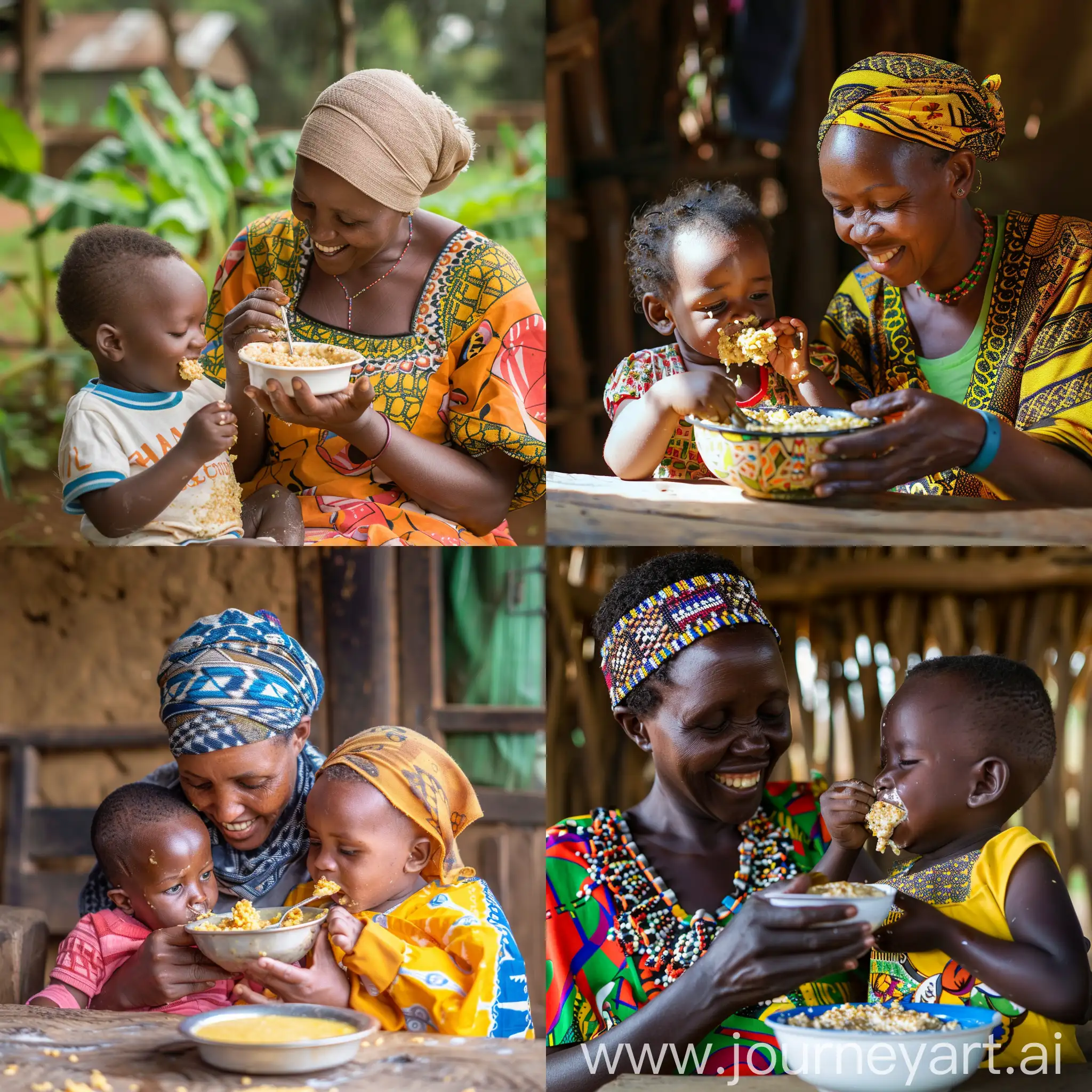 image of an african mum and child enjoying porridge realistic, hd, 16.4, 4k, long short