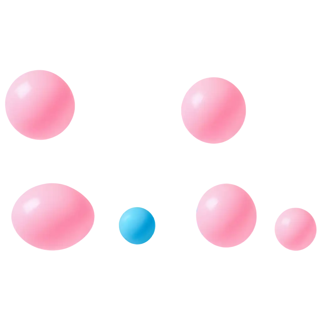 different shaped pink and blue bubbles blown from chewing gum and pieces of chewing gum