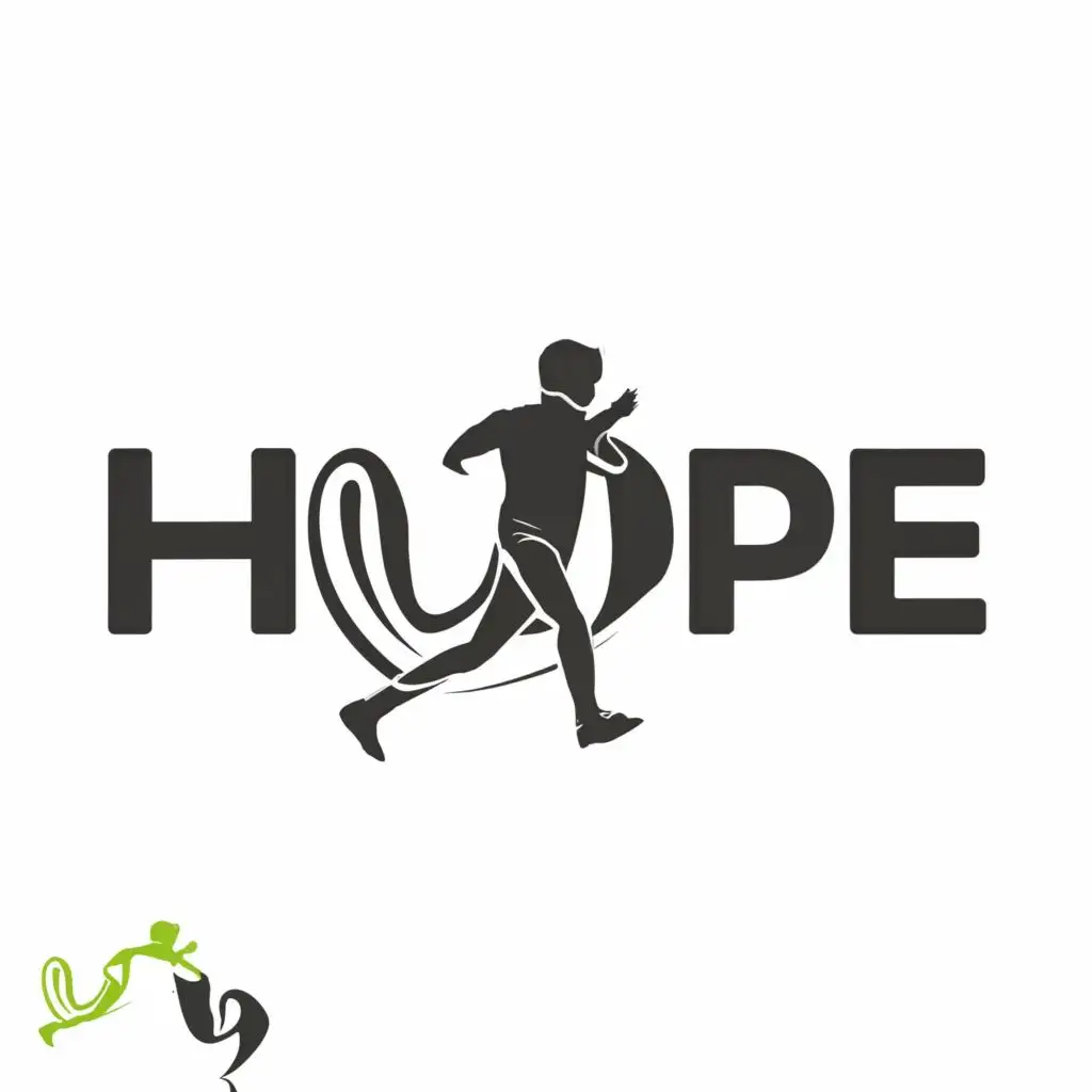 a logo design,with the text "Hope", main symbol:Man/shoes/walk/run,Minimalistic,clear background
