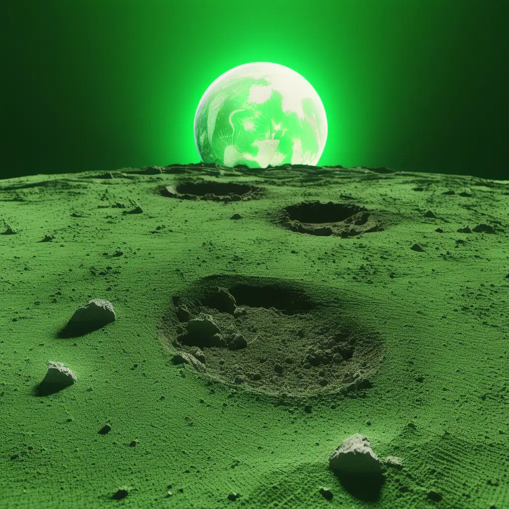 Lunar Landscape with Earth in Green Screen Background