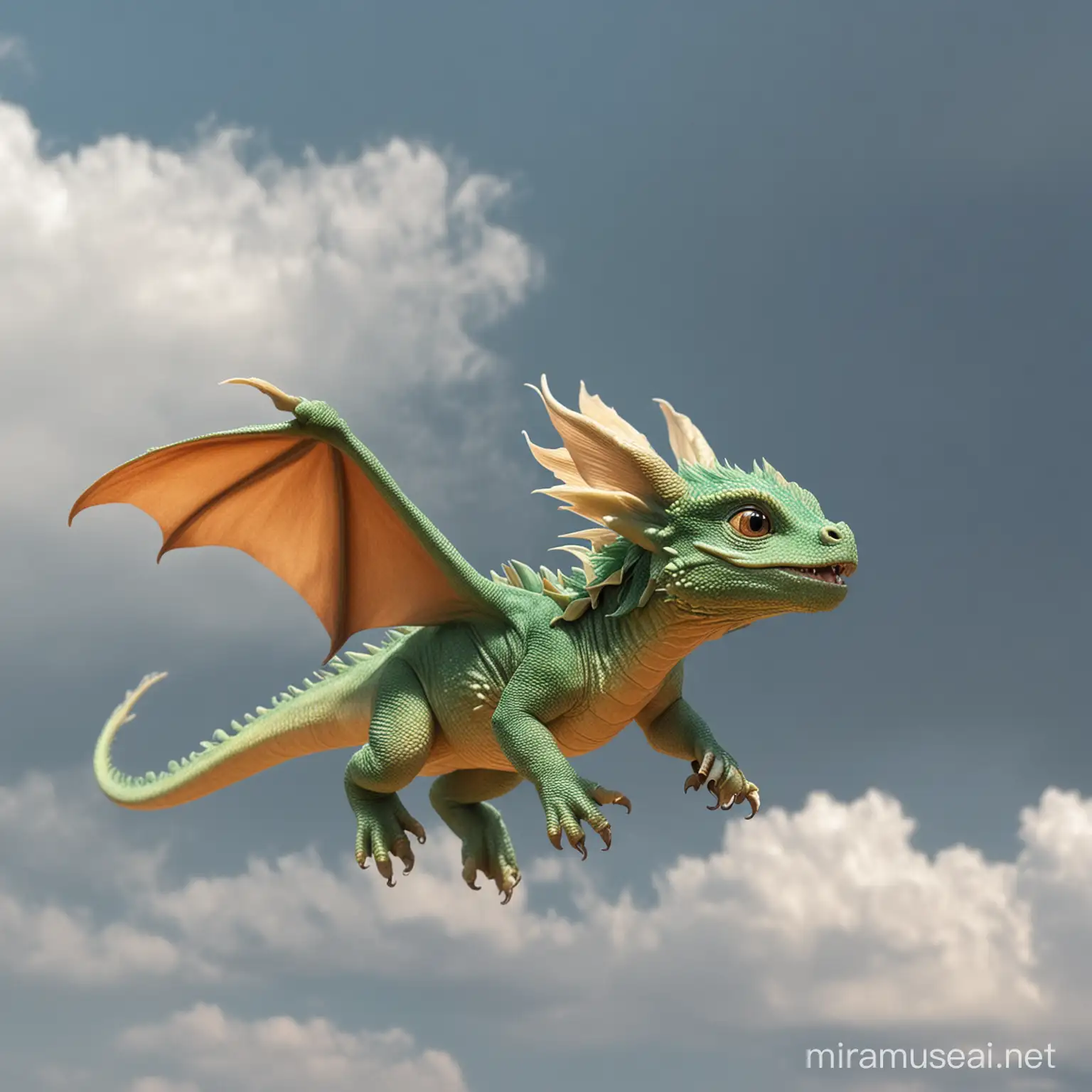 baby dragon flying against the wind