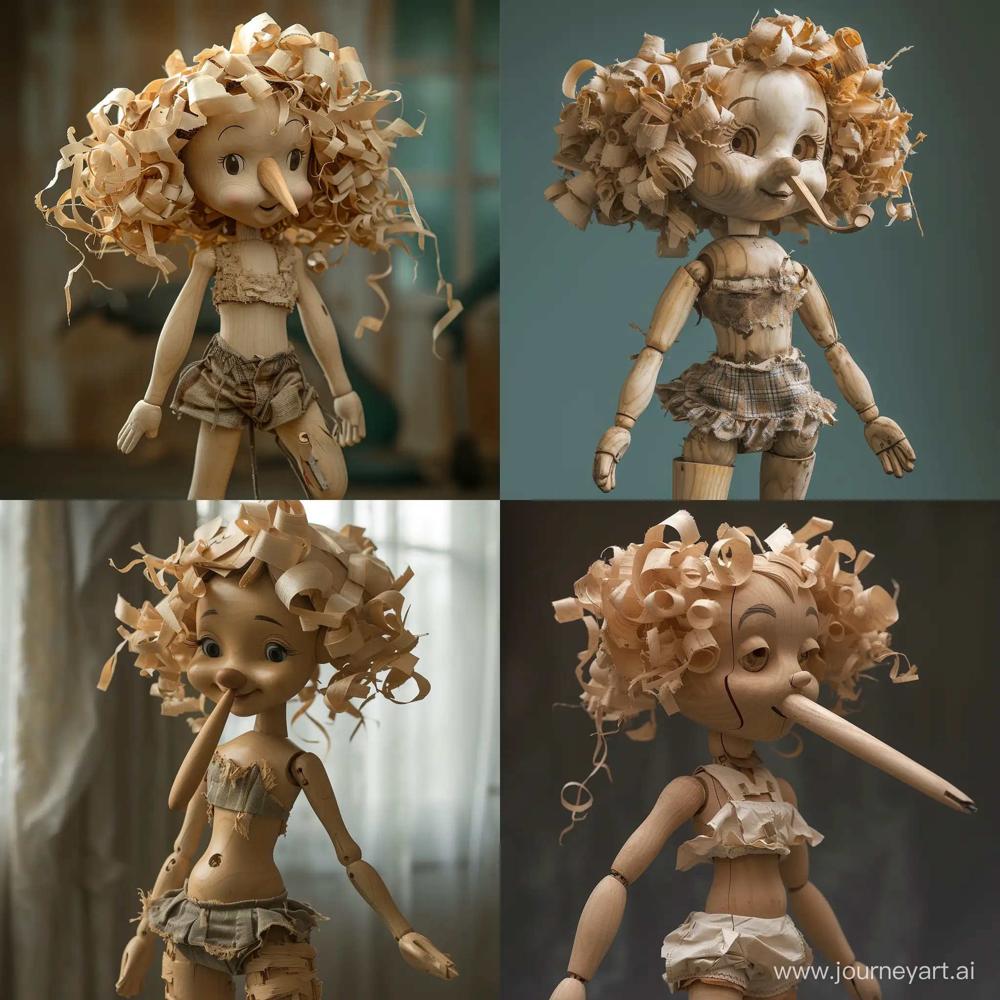 Enchanting-Wooden-Pinocchio-Girl-with-Long-Nose-and-Curly-Wood-Shavings-Hair