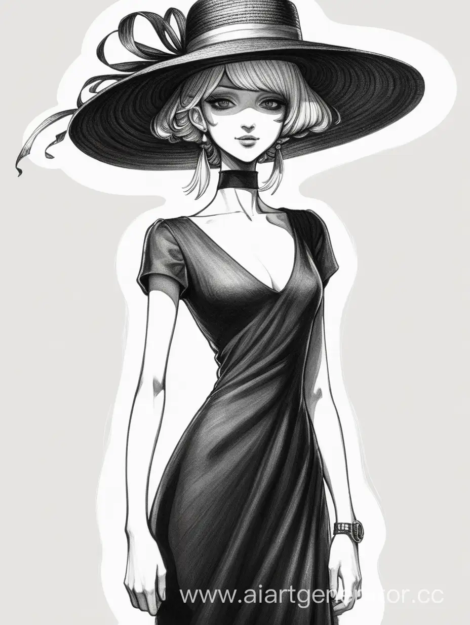 Elegant-Tall-Lady-in-Black-Dress-with-WideBrimmed-Hat