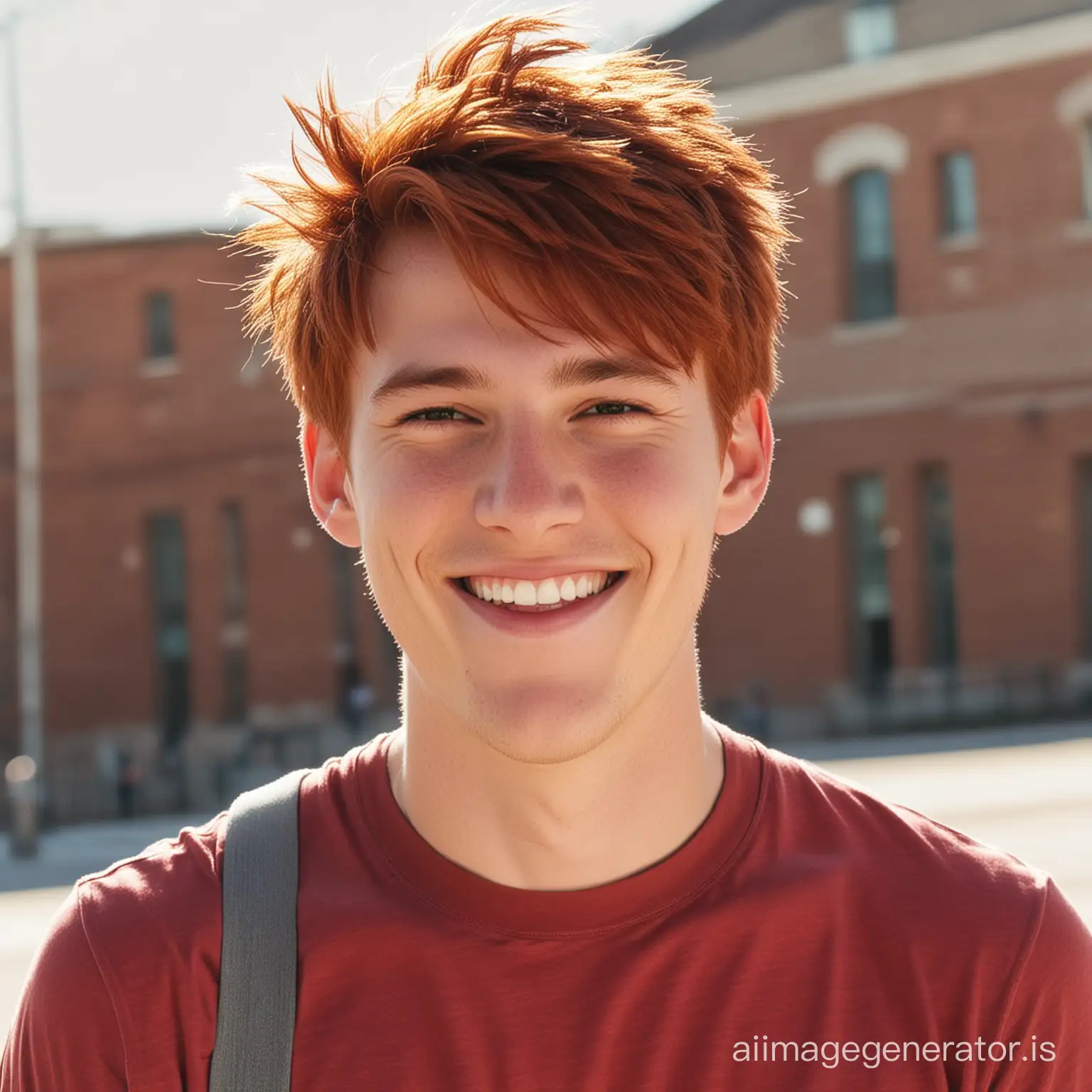 Smiling-RedHaired-College-Student-in-Casual-Wear-Enjoying-Sunny-Day