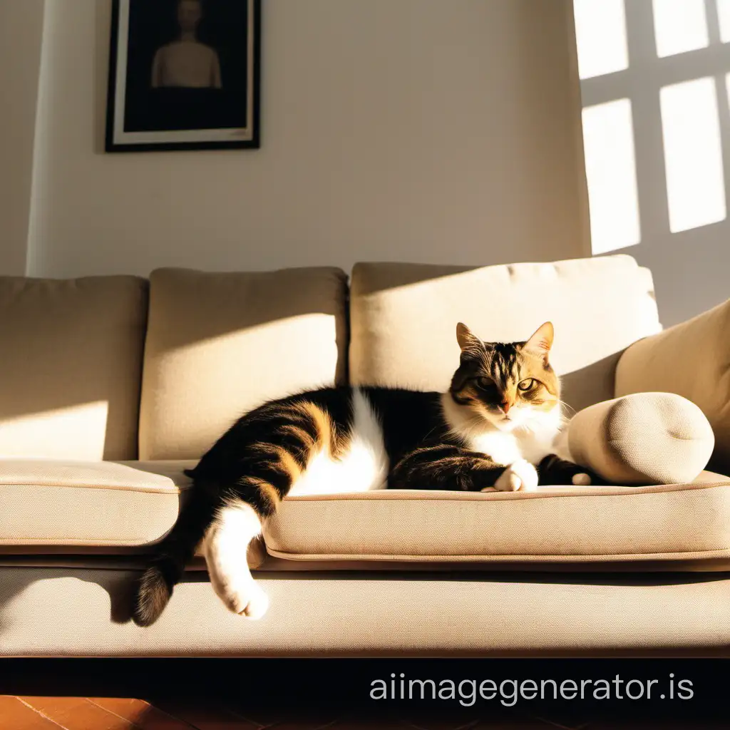 Cat-Relaxing-on-Brightly-Lit-Sofa