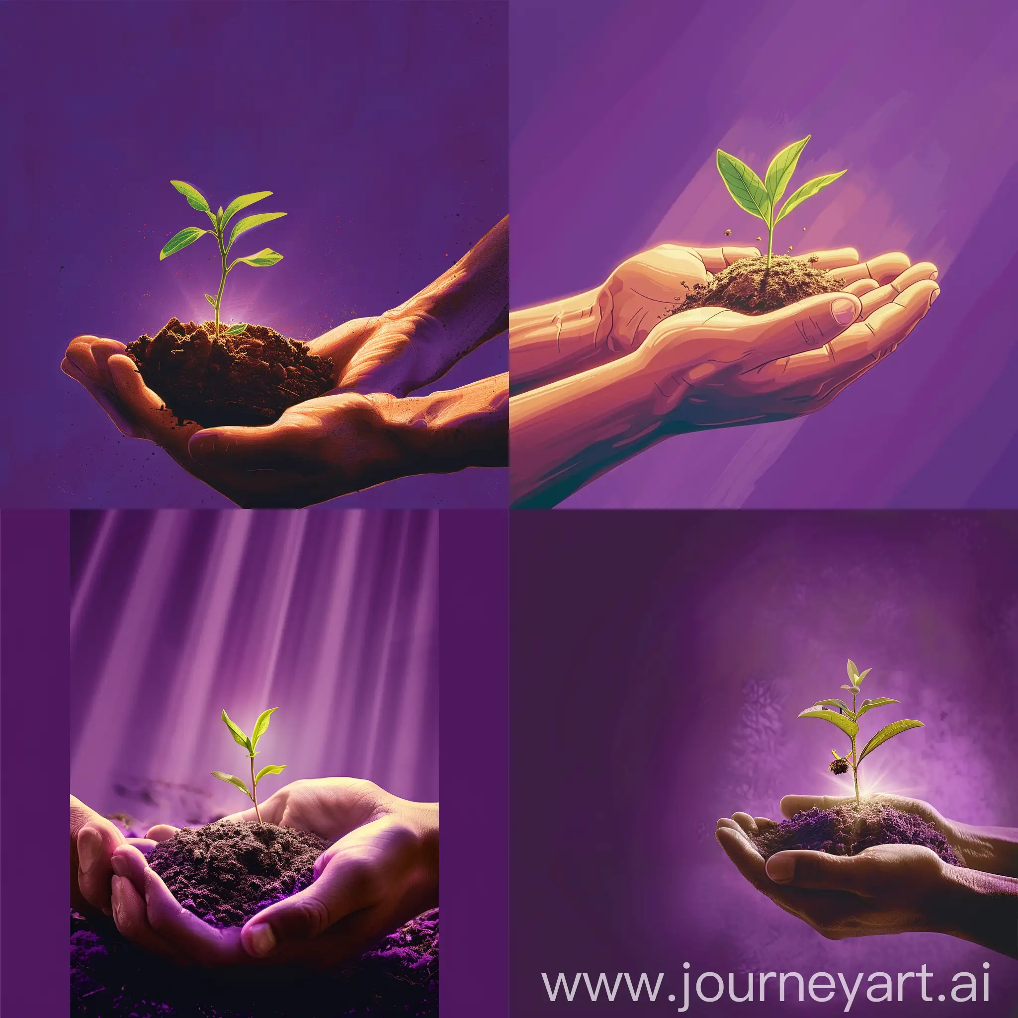 Hopeful-Hands-Holding-Sprouting-Tree-on-Purple-Background