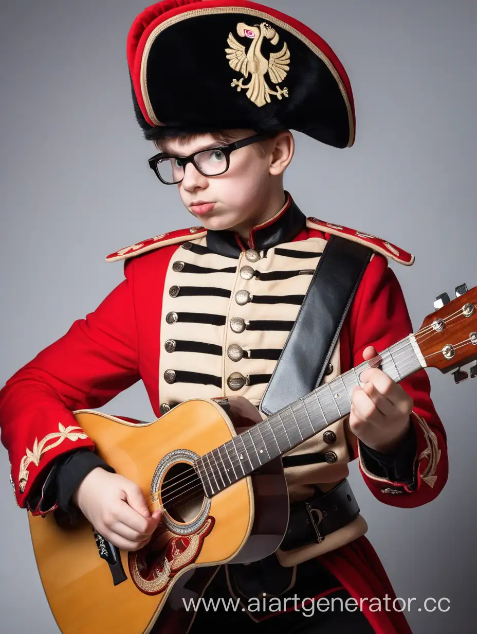 Entertaining-Scene-Young-Nerd-Playing-Guitar-in-Hussar-Costume