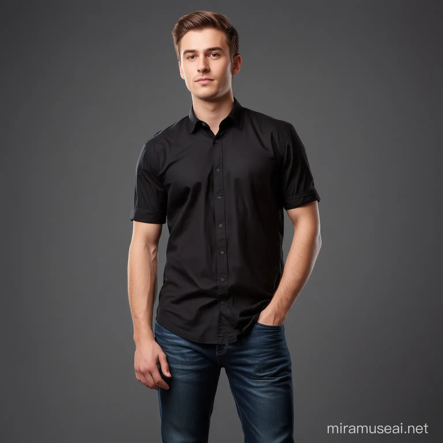 Contemplative Young Businessman in Black Shirt Portrait
