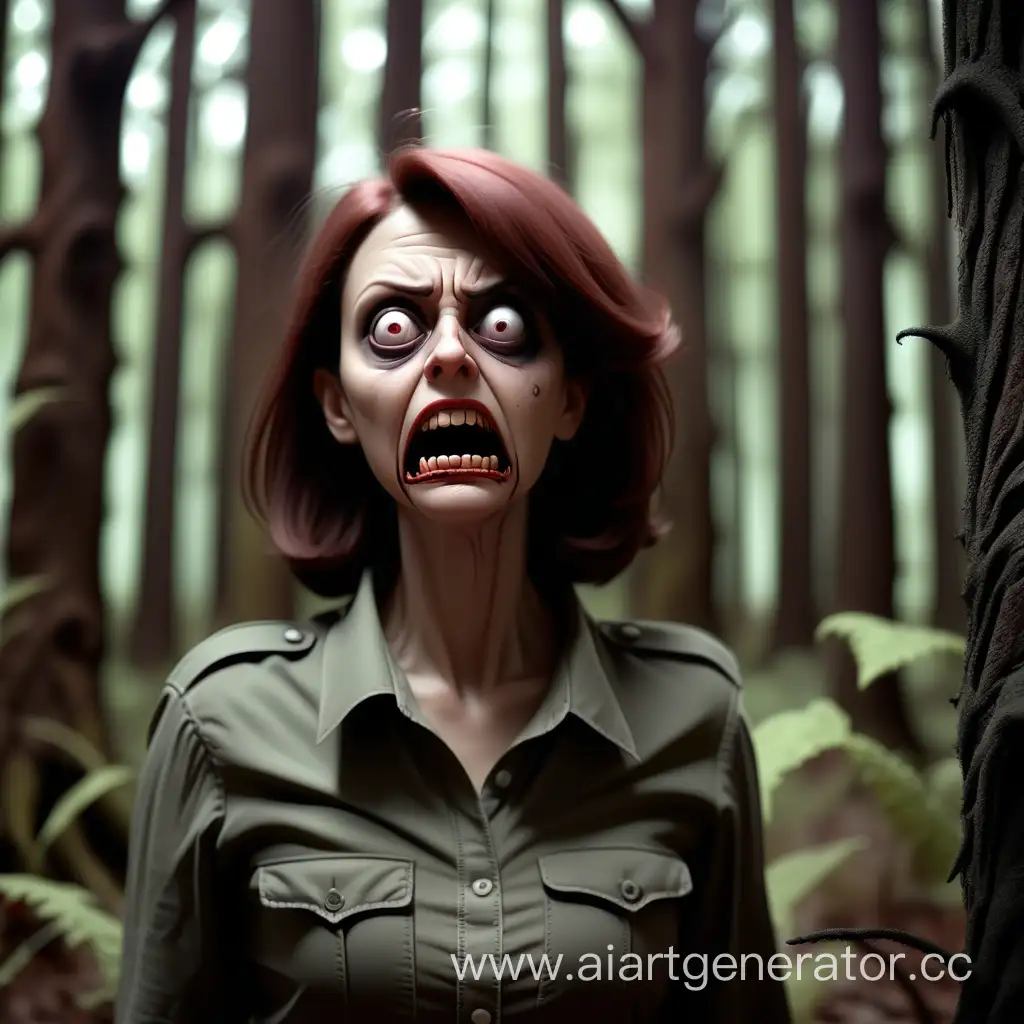 adult woman in a scary forest