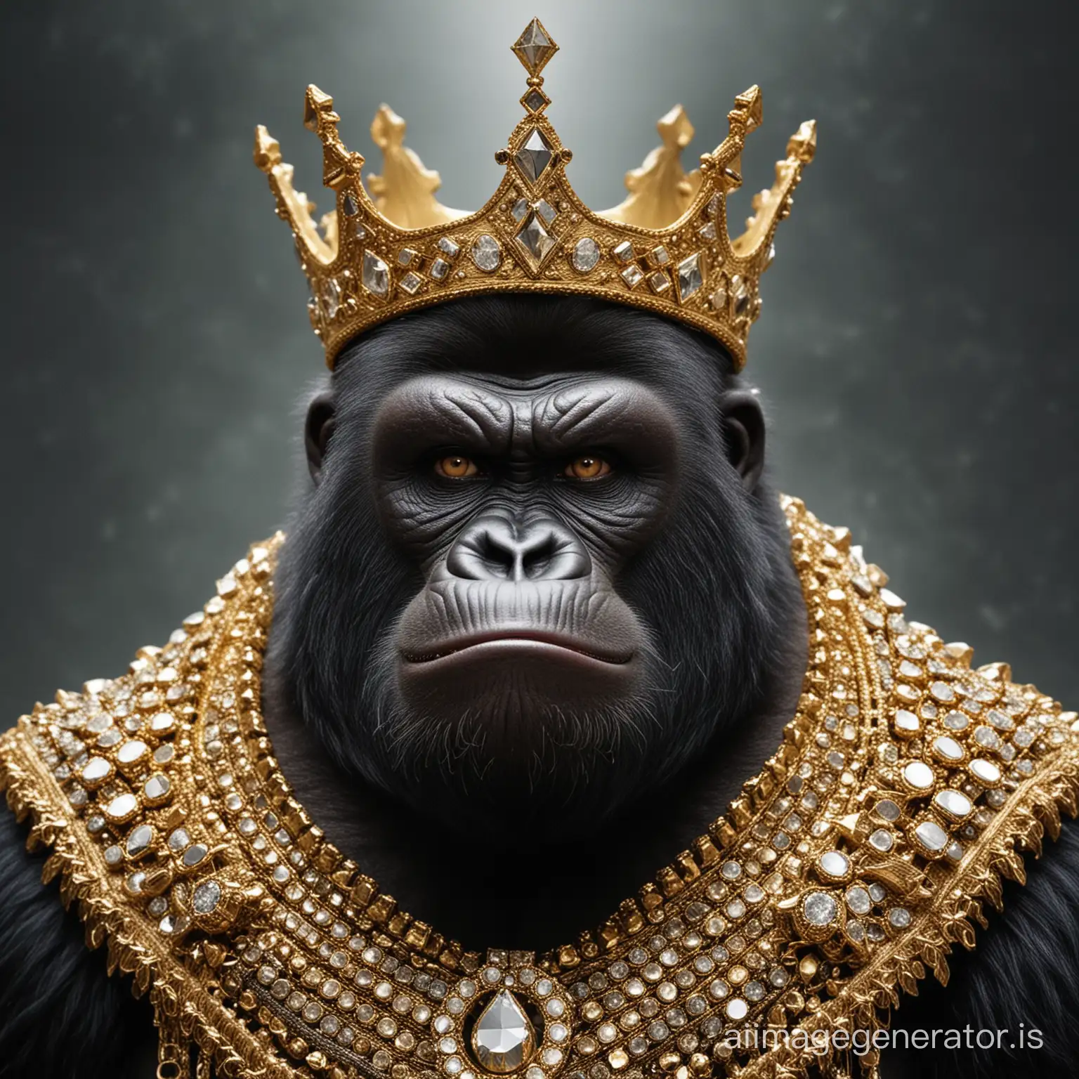 Gorila King, ouro diamantes cara de mau tapa olho montanha de ouro Trono