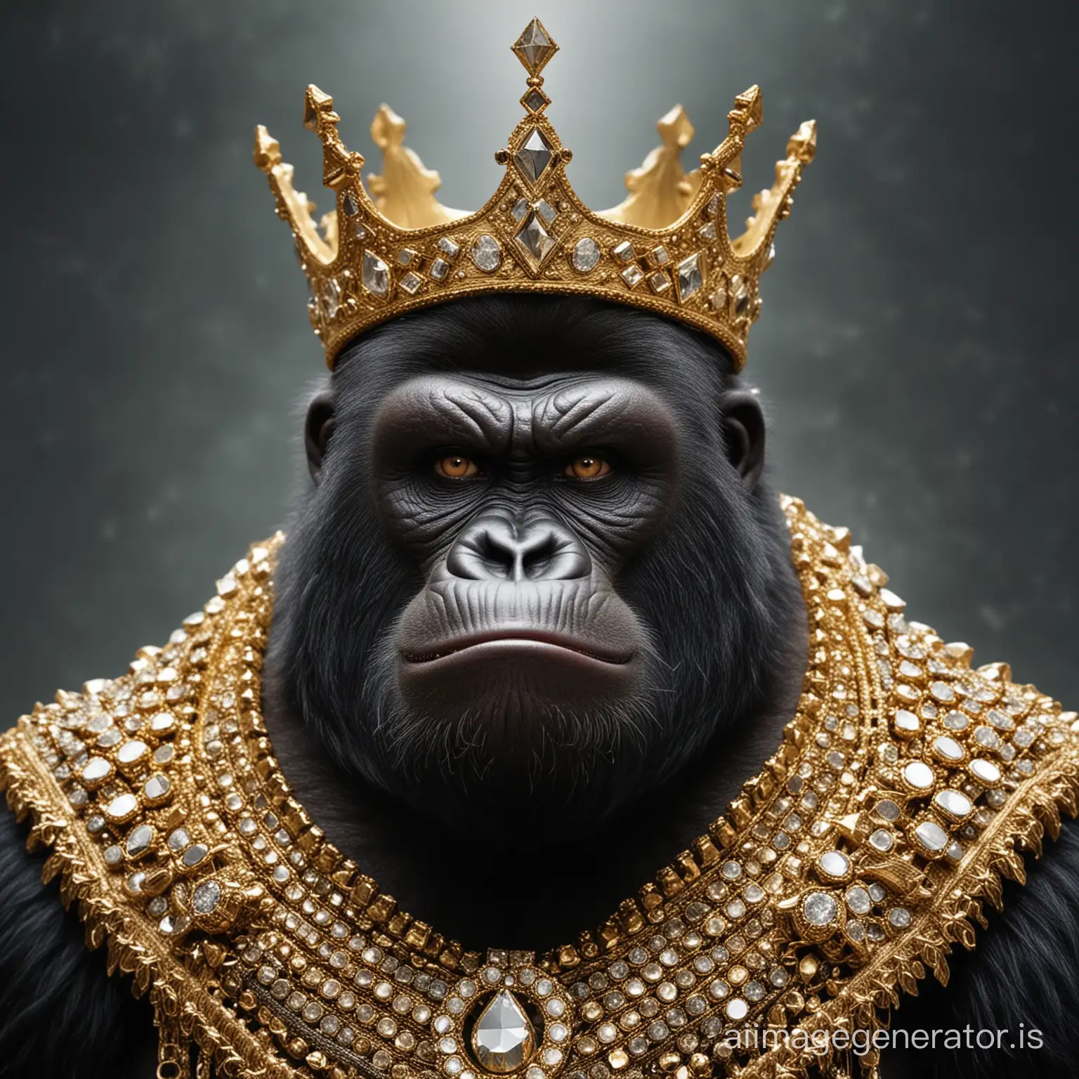 Regal Gorilla King on a Golden Throne with Diamond Eyepatch and ...