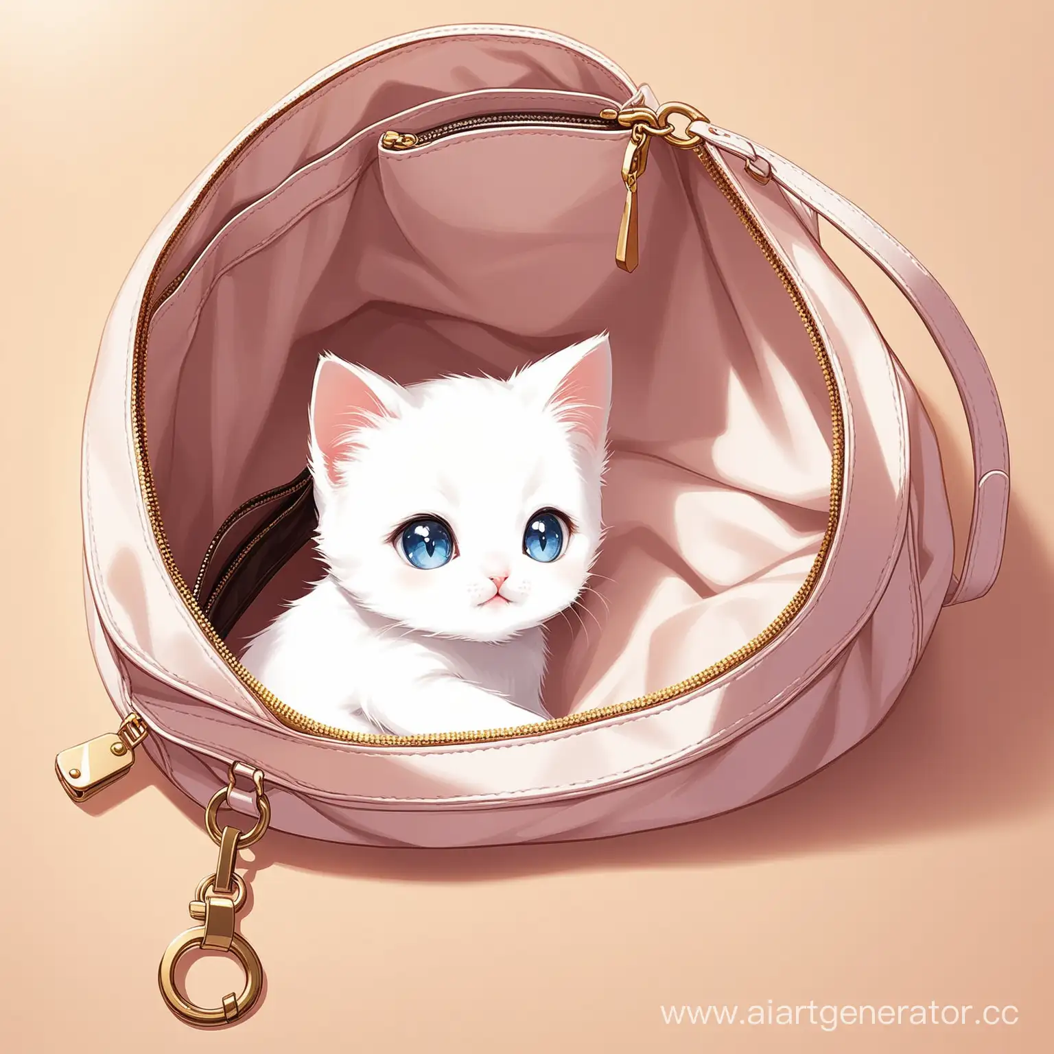 Curious-White-Kitten-Peeking-into-Empty-Purse