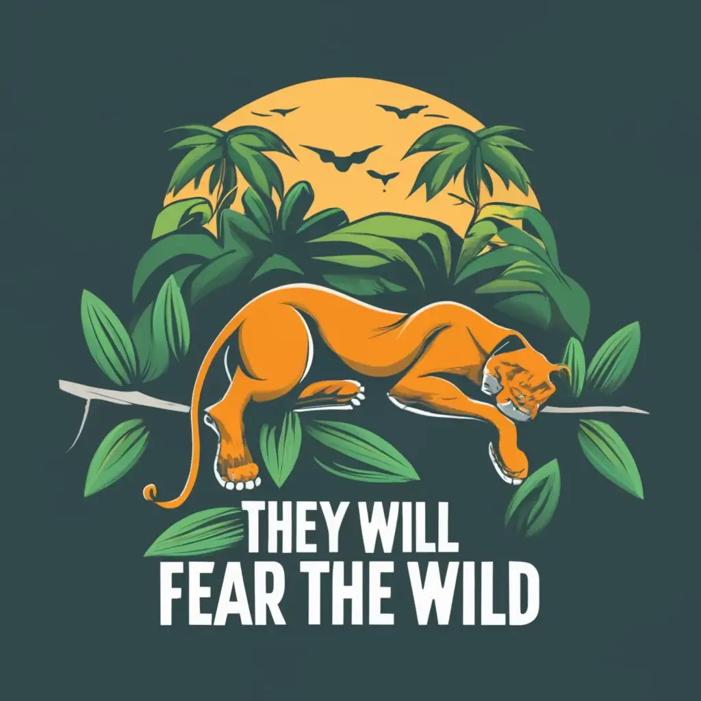 logo, A panther sleeping in the jungle, with the text "They will fear the wild", typography, be used in Entertainment industry