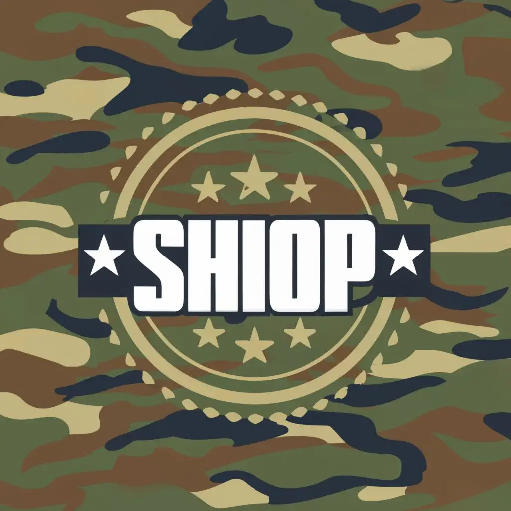 logo, Military Style, with the text "Shop", typography