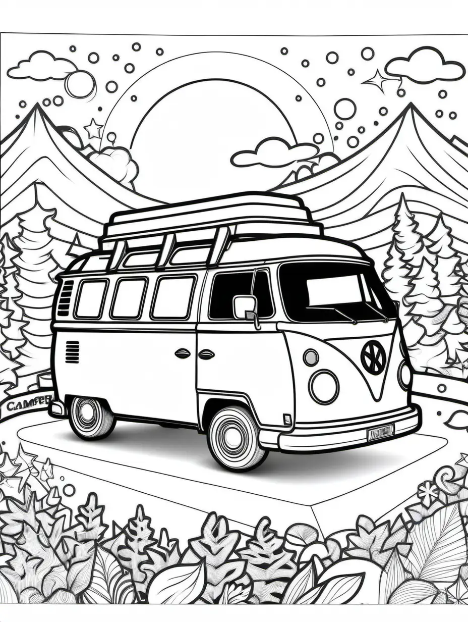 Campervan Pop Top Coloring Page for Relaxation and Creativity