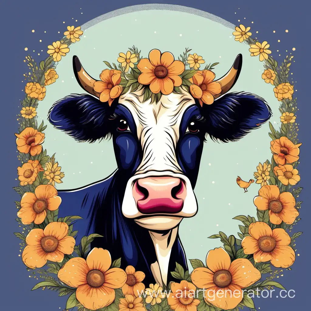 корова с цветами
