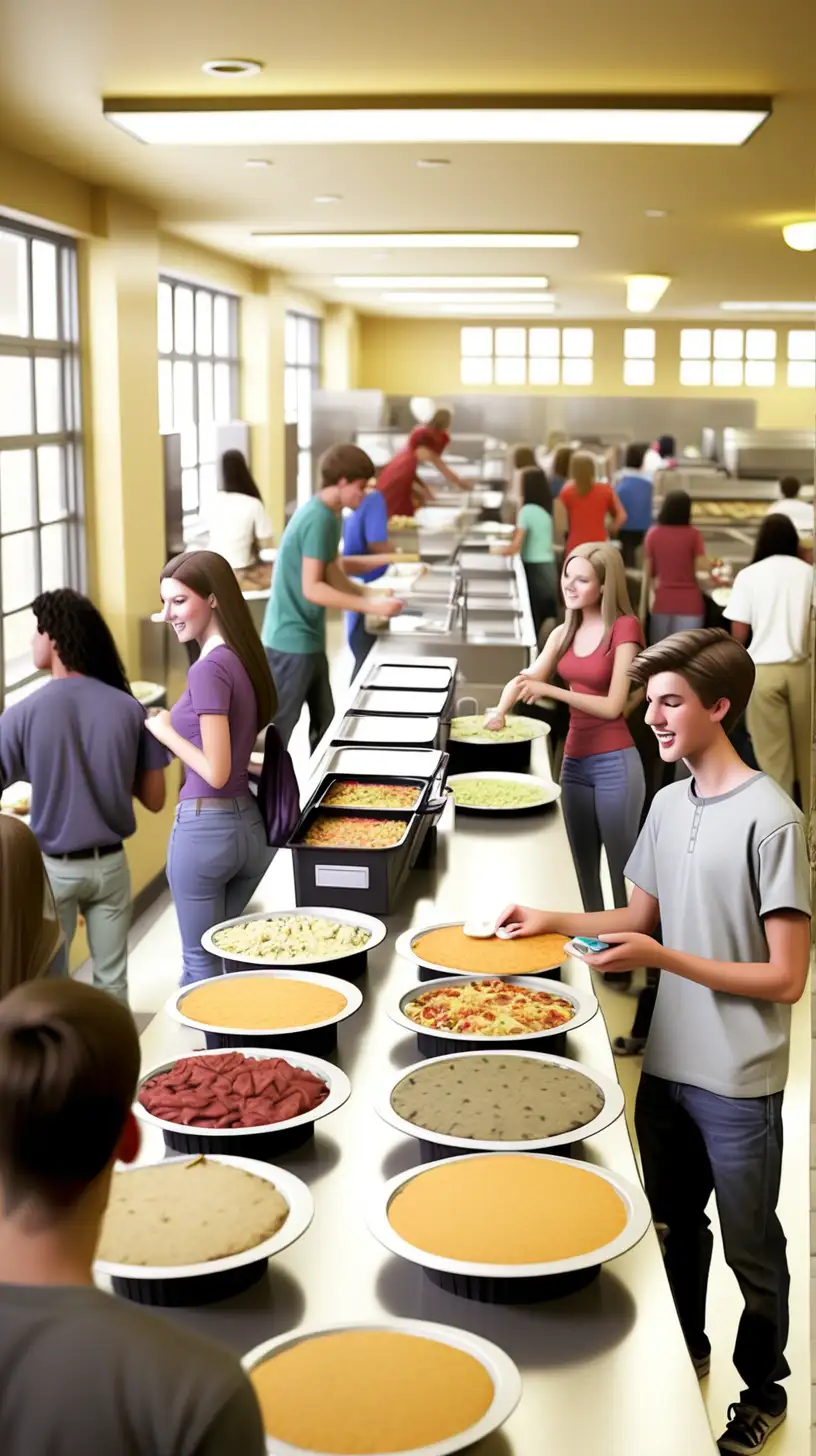 college cafeteria with people selecting food 