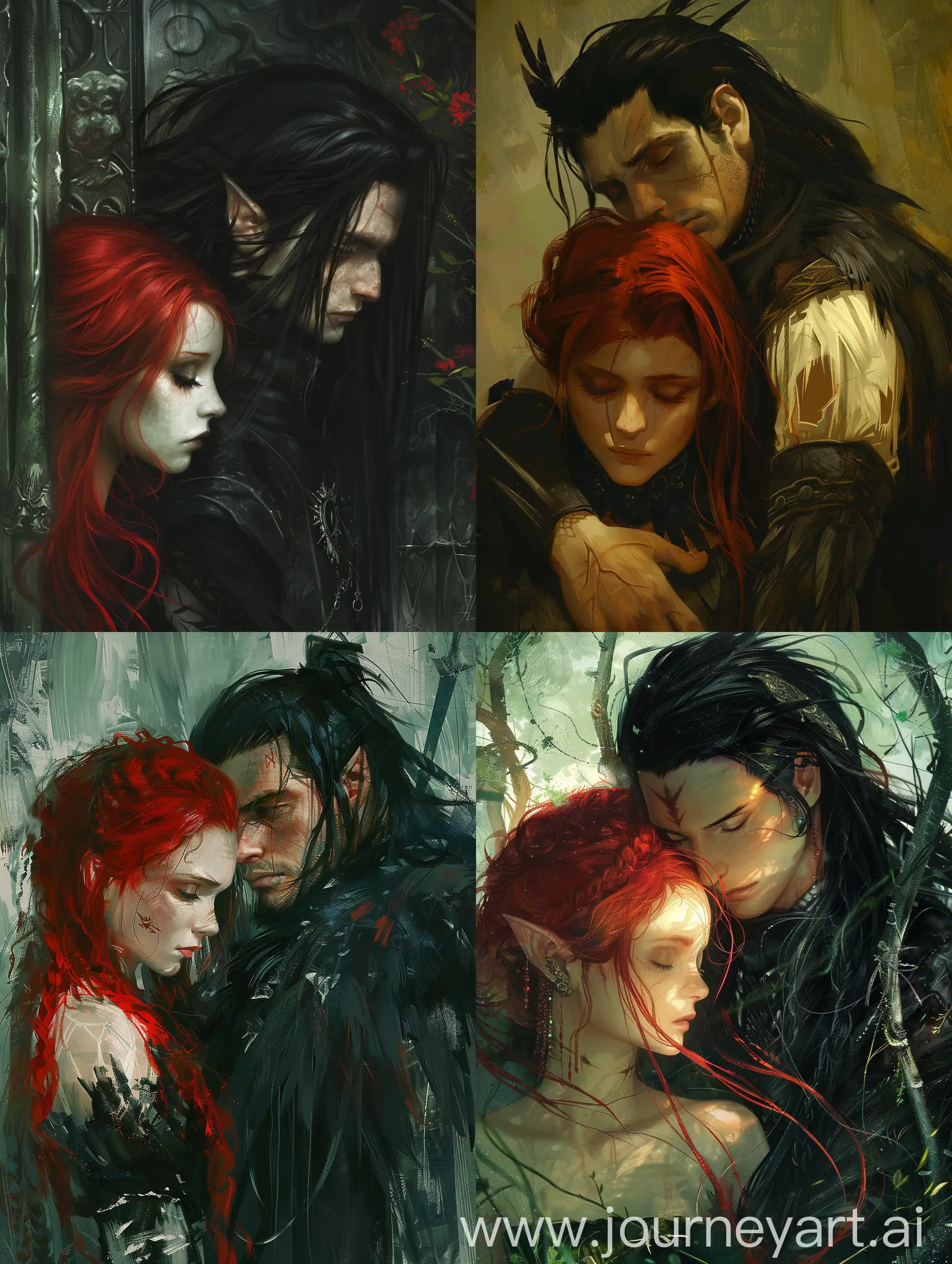 Enchanted-Duel-RedHaired-Girl-and-BlackHaired-Man-as-Pawns-of-the-Dark-Lord