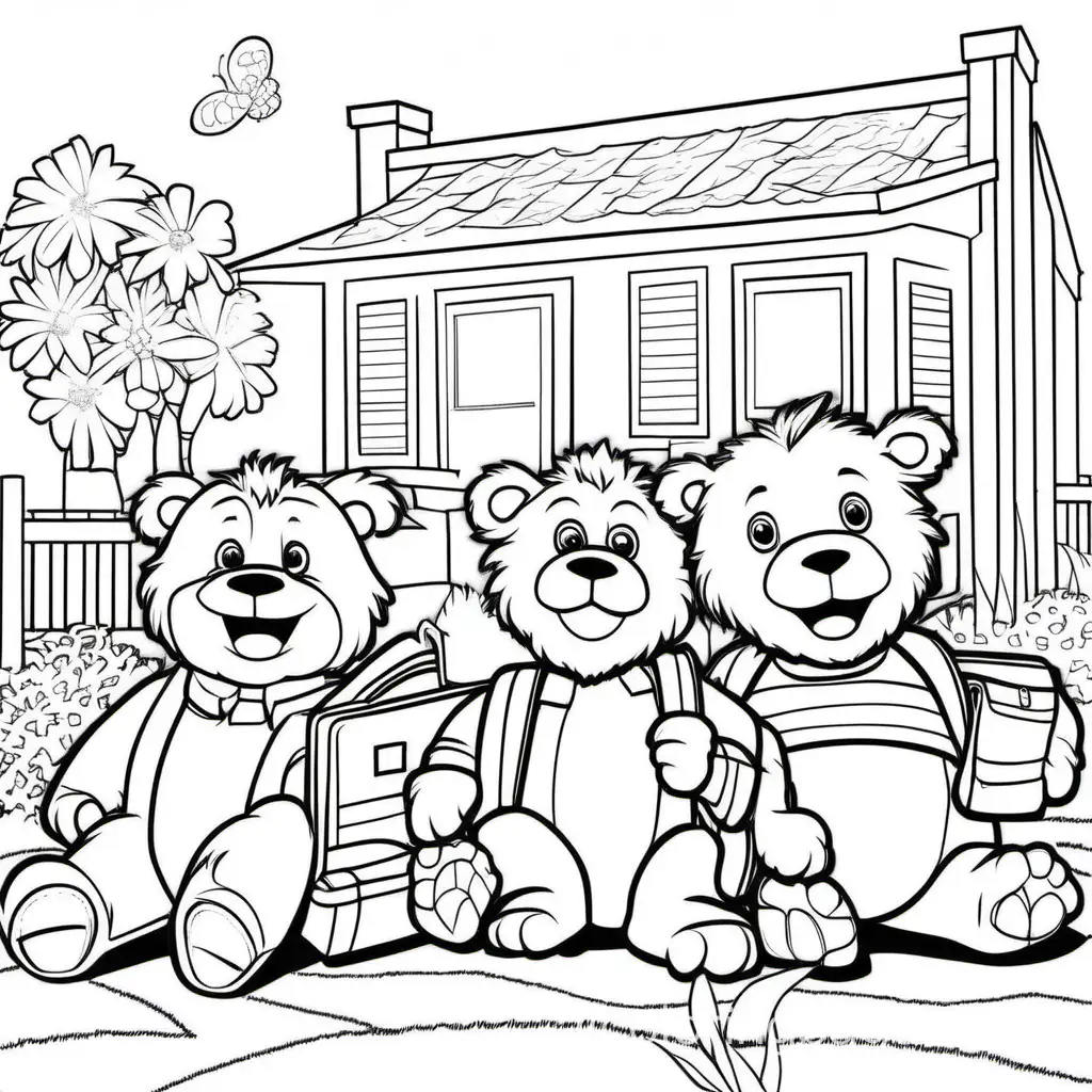 Once upon a time in the small town of Schoolington, a group of cheerful friends, Benny the Bear, Lily the Lion, and Tommy the Turtle, were eagerly waiting for the most exciting day of the school year - the 100th day of school!, Coloring Page, black and white, line art, white background, Simplicity, Ample White Space. The background of the coloring page is plain white to make it easy for young children to color within the lines. The outlines of all the subjects are easy to distinguish, making it simple for kids to color without too much difficulty