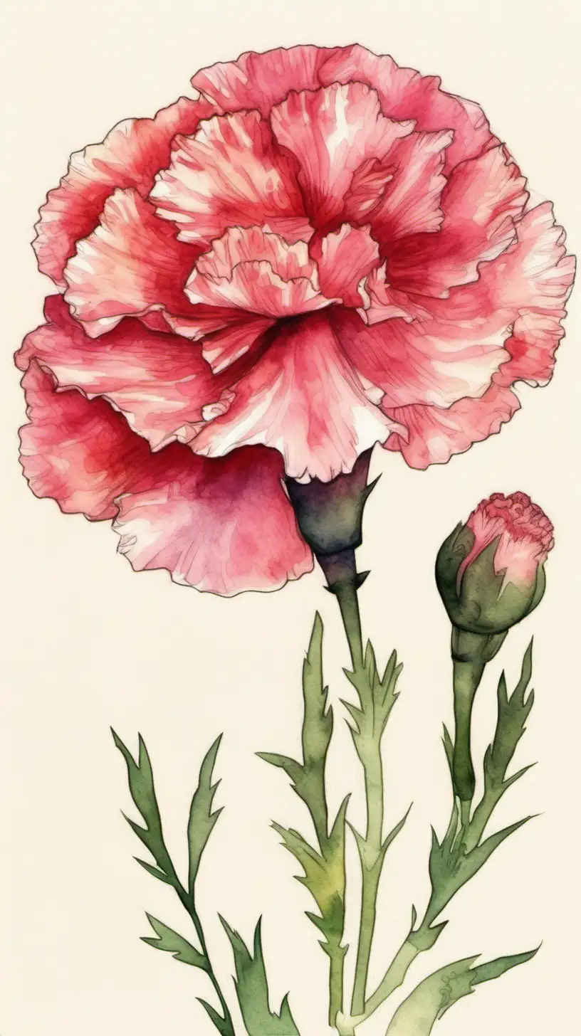 create a  Birth flower for january Carnation  water color Wall art