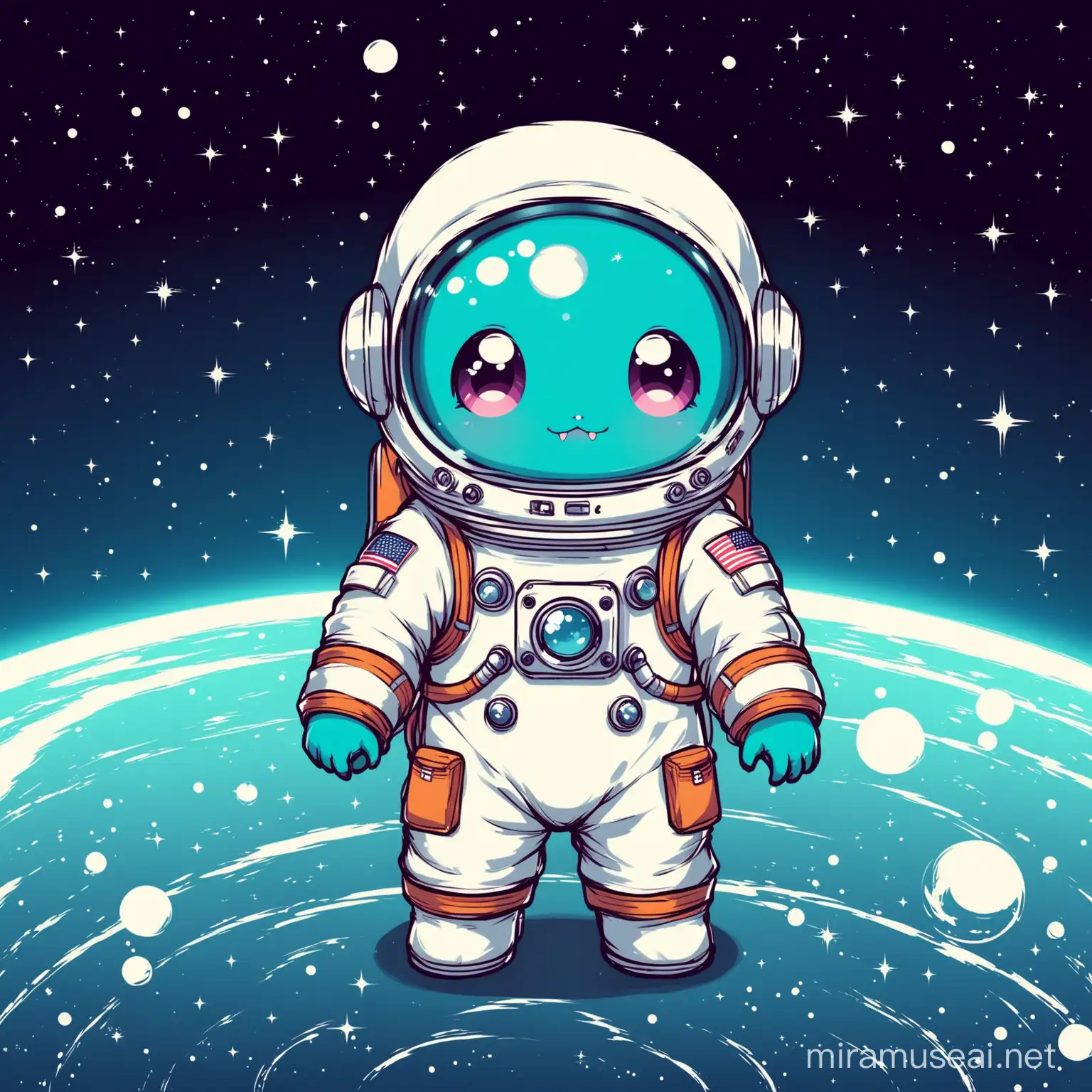 cute little monster wearing an astronaut costume 