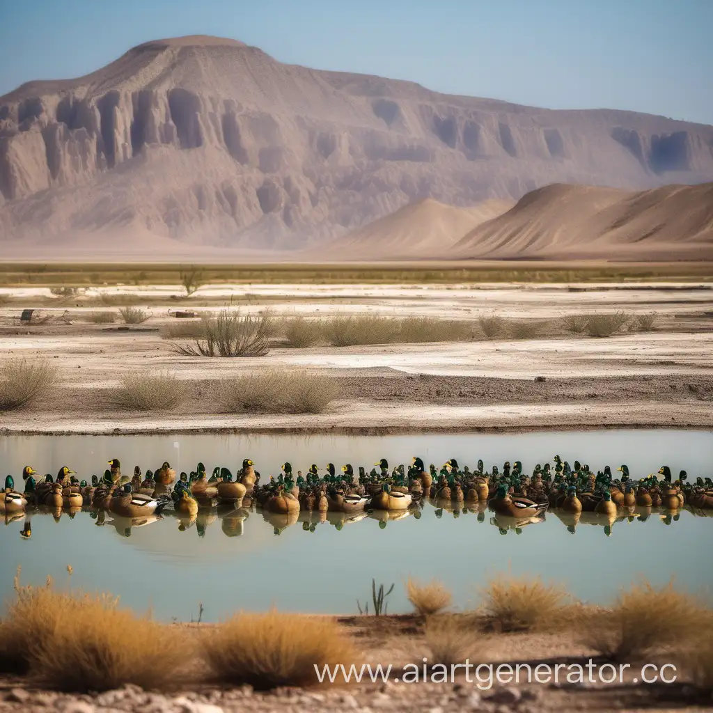 процветающее поселение разумных уток в долине гейзеров по среди засушливой пустыни