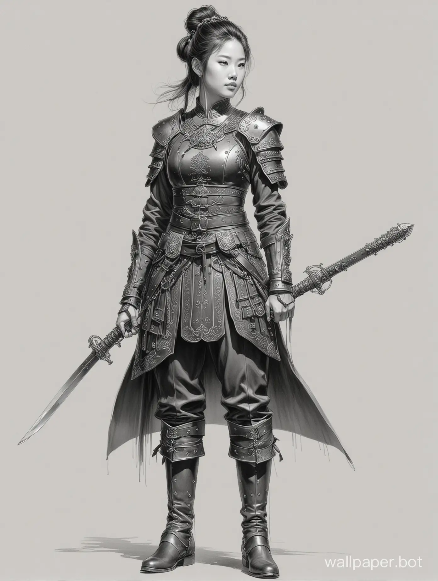High-Detail-Chinese-Warrior-Aristocrat-in-Titanium-Ringed-Bodice-with-Metal-Skirt-Ready-for-Combat