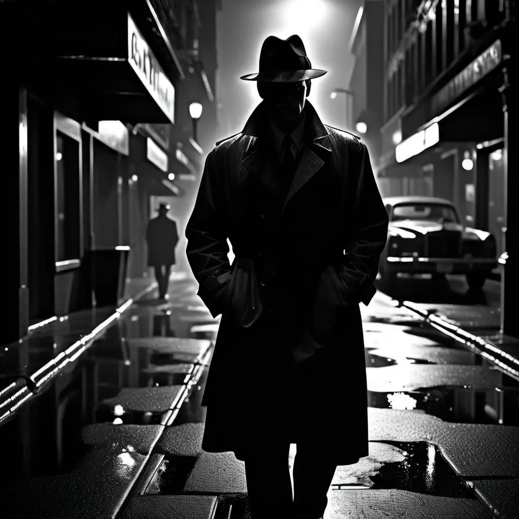 Enigmatic Private Detective in RainSoaked City Noir